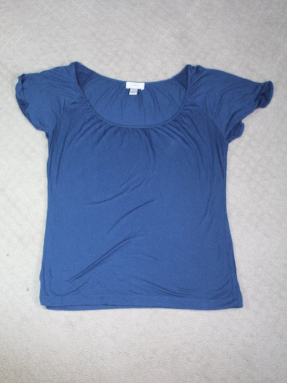 Loft Size M Super Soft Navy Blue Short Sleeve Ruffle Sleeve Top
